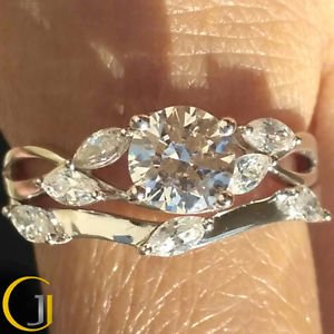 1.25 Ct Nature Inspired Round Bridal Engagement Wedding Ring Set 14k White Gold