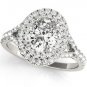 0.90 Ct Two Tone Oval Double Halo Split Shank Engagement Ring In 14k White Gold