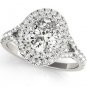 0.90 Ct Two Tone Oval Double Halo Split Shank Engagement Ring In 14k White Gold