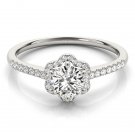 0.65 Ct Petite Floral Halo Cathedral Engagement Ring In 10K Solid White Gold