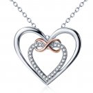 0.11 Ct G-H SI Diamond Infinity Double Hearts Pendant Two Tone 14K White Gold