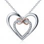 0.11 Ct G-H SI Diamond Infinity Double Hearts Pendant Two Tone 14K White Gold