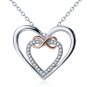 0.11 Ct G-H SI Diamond Infinity Double Hearts Pendant Two Tone 14K White Gold
