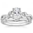 1.25 Ct Nature Inspired Oval Bridal Engagement Wedding Ring Set 14k White Gold