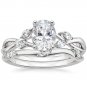 1.25 Ct Nature Inspired Oval Bridal Engagement Wedding Ring Set 14k White Gold