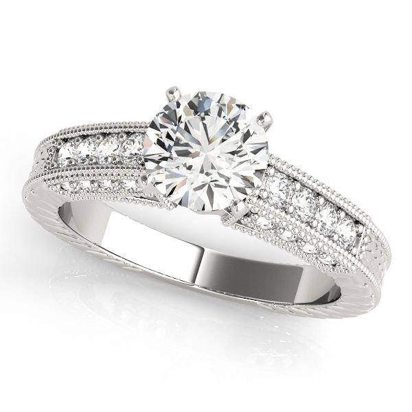 1.35 Tcw CZ Vintage style Milligrain Engraved Engagement Ring In 10K White Gold
