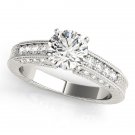 1.35 Tcw CZ Vintage style Milligrain Engraved Engagement Ring In 10K White Gold