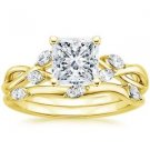 1.65 Ct Nature Inspired Princess Cut Engagement Wedding Ring Set In Yellow Gold