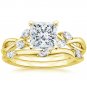 1.65 Ct Nature Inspired Princess Cut Engagement Wedding Ring Set In Yellow Gold