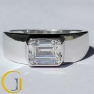 1.75 Cts Emerald Bezel Set Solitaire Engagement Men's Ring 925 Sterling Silver