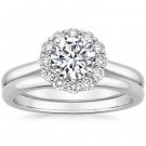 1.15 Tcw Round Cut Solitaire Halo Lotus Flower Bridal Ring Sets 14K White Gold