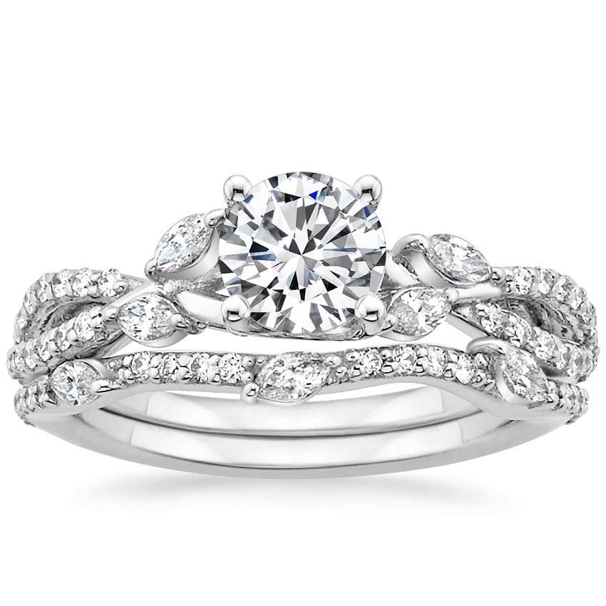 1.70 Ct Round Solitaire Luxe Willow Wedding Ring Sets In 18K solid white gold