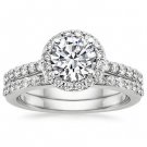 1.40 Tcw Shared Prong Halo Round CZ Bridal Wedding Ring Set 10K Solid White Gold