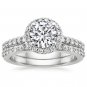 1.40 Tcw Shared Prong Halo Round CZ Bridal Wedding Ring Set 10K Solid White Gold