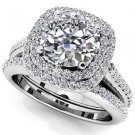 1.50 Tcw Round Solitaire CZ Double Halo Bridal Ring Sets 10K Solid White gold