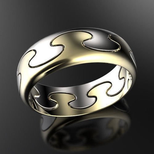 6.00 mm Wide Two Tone Puzzle Wedding Band Ring In 18K White And Yellow Gold