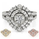 0.75 Cts Split Shank Double Halo Natural Diamond Engagement Ring 14k White gold