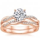 1.05 Ct Round Solitaire Petite Twisted Vine Wedding Ring Set In 10k Rose Gold