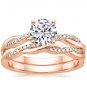1.05 Ct Round Solitaire Petite Twisted Vine Wedding Ring Set In 10k Rose Gold