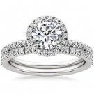 1.50 Tcw Round Cut Solitaire Halo Waverly wedding Matched set 14k white gold