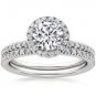 1.50 Tcw Round Cut Solitaire Halo Waverly wedding Matched set 14k white gold