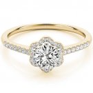 0.65 Ct Two Tone Petite Floral Halo Cathedral Engagement Ring In 14K Yellow Gold