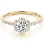 0.65 Ct Two Tone Petite Floral Halo Cathedral Engagement Ring In 14K Yellow Gold
