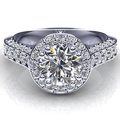 2.00 ct Round cut Solitaire CZ Vintage Halo Engagement Ring in 10K White gold