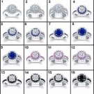 Halo Floral Multi Color Stone Bridal Engagement Ring Set Wedding Band White Gold