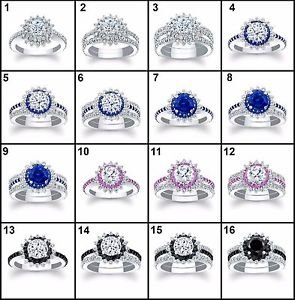Halo Floral Multi Color Stone Bridal Engagement Ring Set Wedding Band White Gold