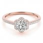 0.65 CtTwo Tone Petite Floral Halo Cathedral Engagement Ring In 10K Rose Gold