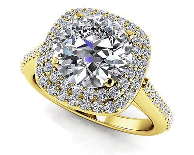 1.35 Tcw Round Solitaire CZ Double Halo Engagement Ring In 10K Solid Yellow gold