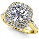 1.35 Tcw Round Solitaire CZ Double Halo Engagement Ring In 10K Solid Yellow gold
