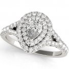 1.10 Ct Pear Shape Split Shank Double Halo Engagement Ring In 14k White Gold