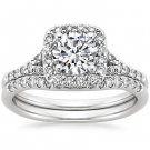 1.25 Tcw Halo Round Cut Scalloped Pave Bridal Wedding Ring Set In 10k White Gold