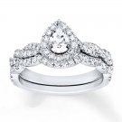 0.90 Tcw Pear Cut Halo twist CZ Engagement And Wedding Ring Set 10K White Gold