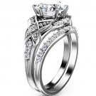 2.50 Tcw Vintage Floral Nature Inspired CZ Wedding Ring sets in 14k White Gold