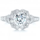 1.30 Ct Vintage Floral Halo With Milgrain Engagement Ring 14k Solid White gold