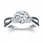 1.50 Tcw Split Shank Black And White Stone Floral Engagement Ring 10K White Gold