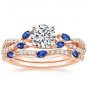 1.70 Ct Blue Sapphire Marquise Luxe Willow Wedding Ring Sets In 18K Rose gold