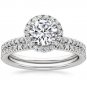 1.50 Tcw Round Cut Solitaire Halo Waverly wedding Matched set 10k white gold