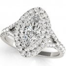0.75 Ct Split Shank Marquise Shape Double Halo Engagement Ring In 10k White Gold