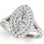 0.75 Ct Split Shank Marquise Shape Double Halo Engagement Ring In 10k White Gold