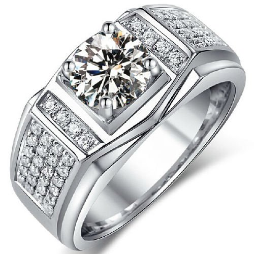 1.20 Tcw Round Cut Claw Set Solitaire Men's Engagement Ring 18K Solid White Gold