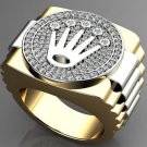 0.60 Ct G-H SI Two Tone Hip Hop Crown Style Men's Ring 14k White and Yellow Gold