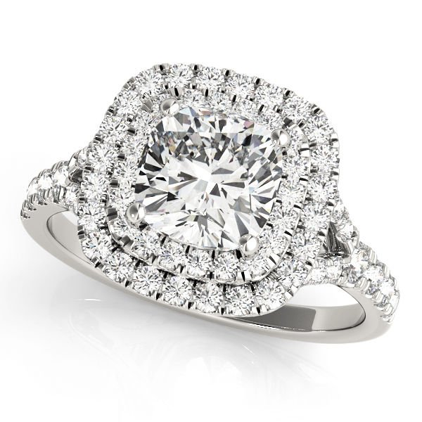 1.20 TCW Two Tone Cushion Double CZ Halo Engagement Ring 14 K White Gold
