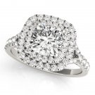 1.20 TCW Two Tone Cushion Double CZ Halo Engagement Ring 14 K White Gold
