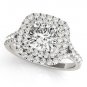 1.20 TCW Two Tone Cushion Double CZ Halo Engagement Ring 14 K White Gold