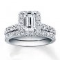 2.50 Tcw Emerald Cut Halo CZ Pave Engagement And Wedding Ring Set 10K White Gold
