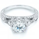 1.50 Tcw Halo Tapered Vintage Inspired Milgrain Engagement Ring 14k White gold